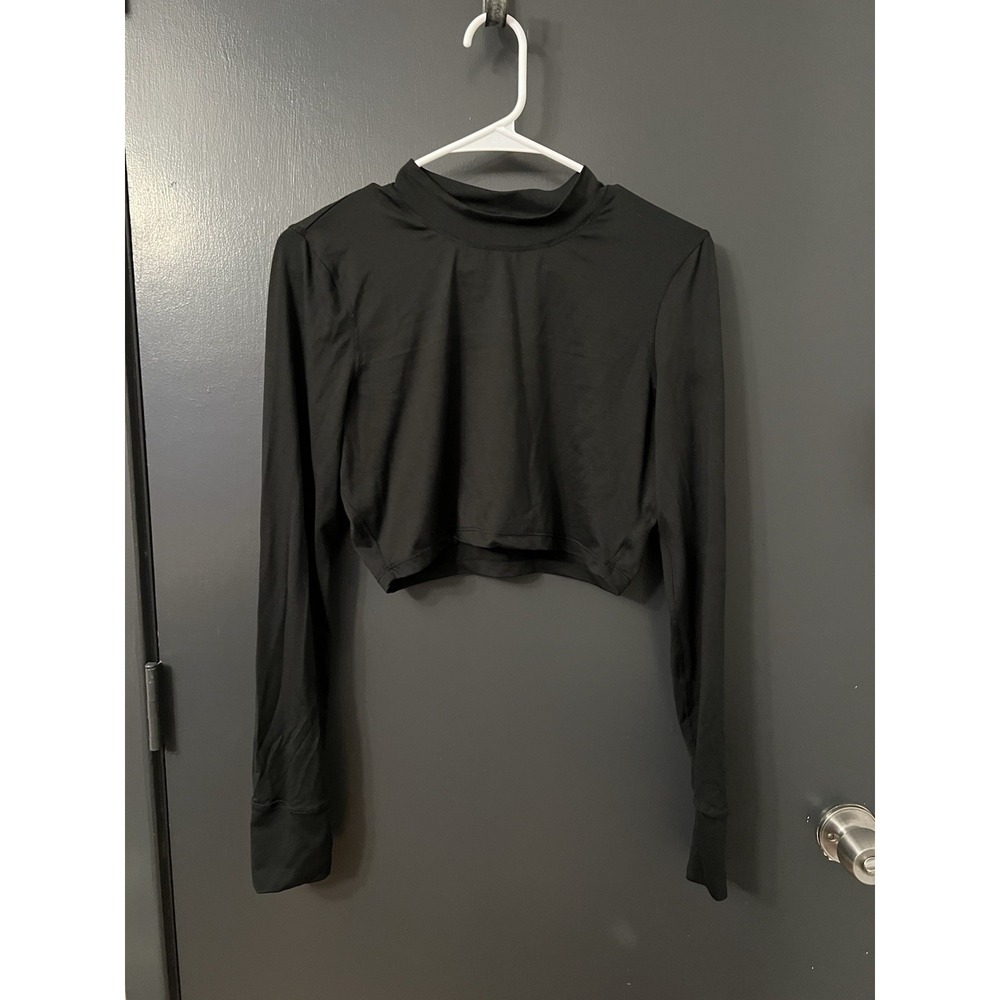 Vuori Lux Crop Top Long Sleeve Tee Shirt Black VW1021 Size L